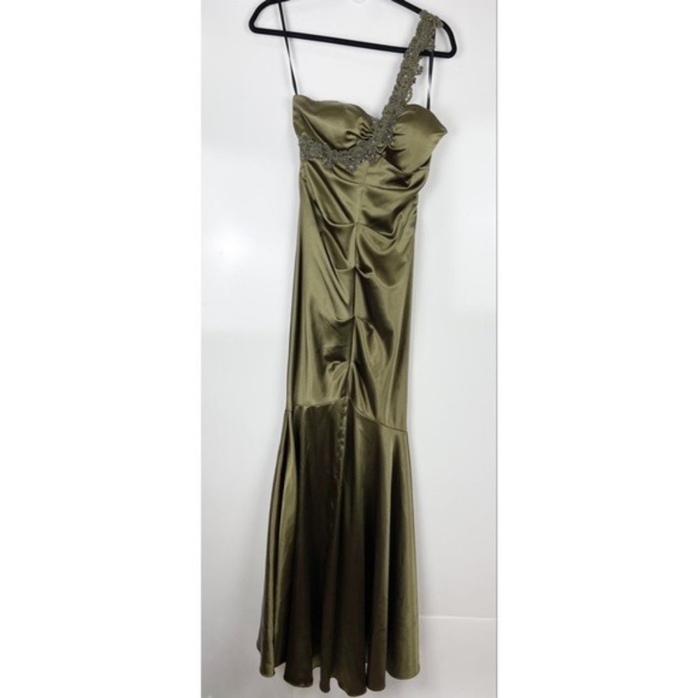 Xscape Olive Green One Strap Mermaid Formal Dress